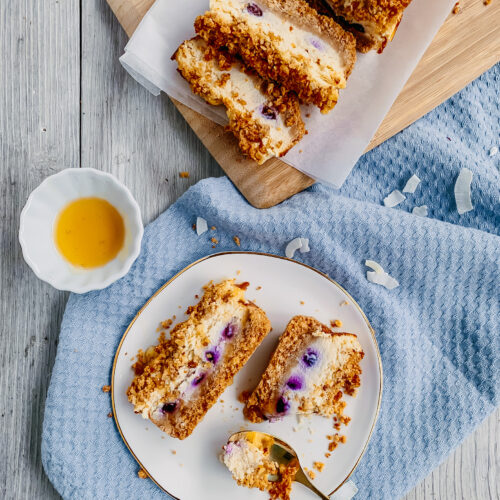 Gezondere blauwe bessen crumble cheesecake