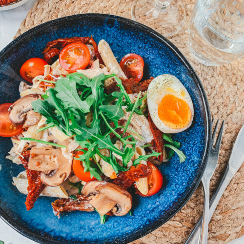 Truffelpasta 2.0 met pulled chicken en champignons
